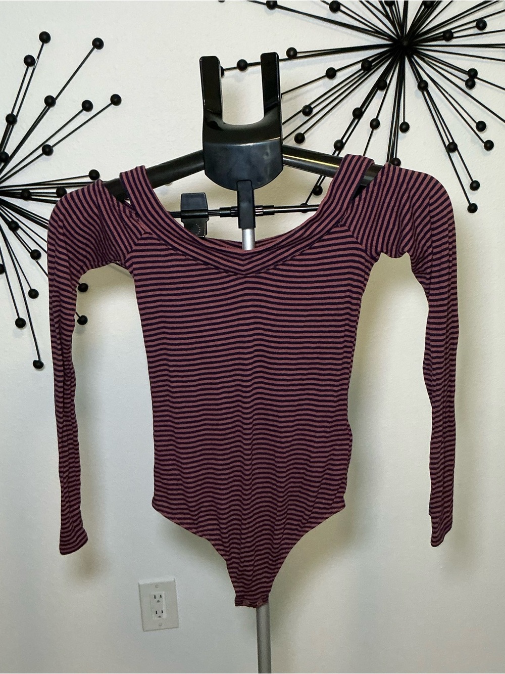Express One Eleven Pink Navy Stripe Bodysuit Small